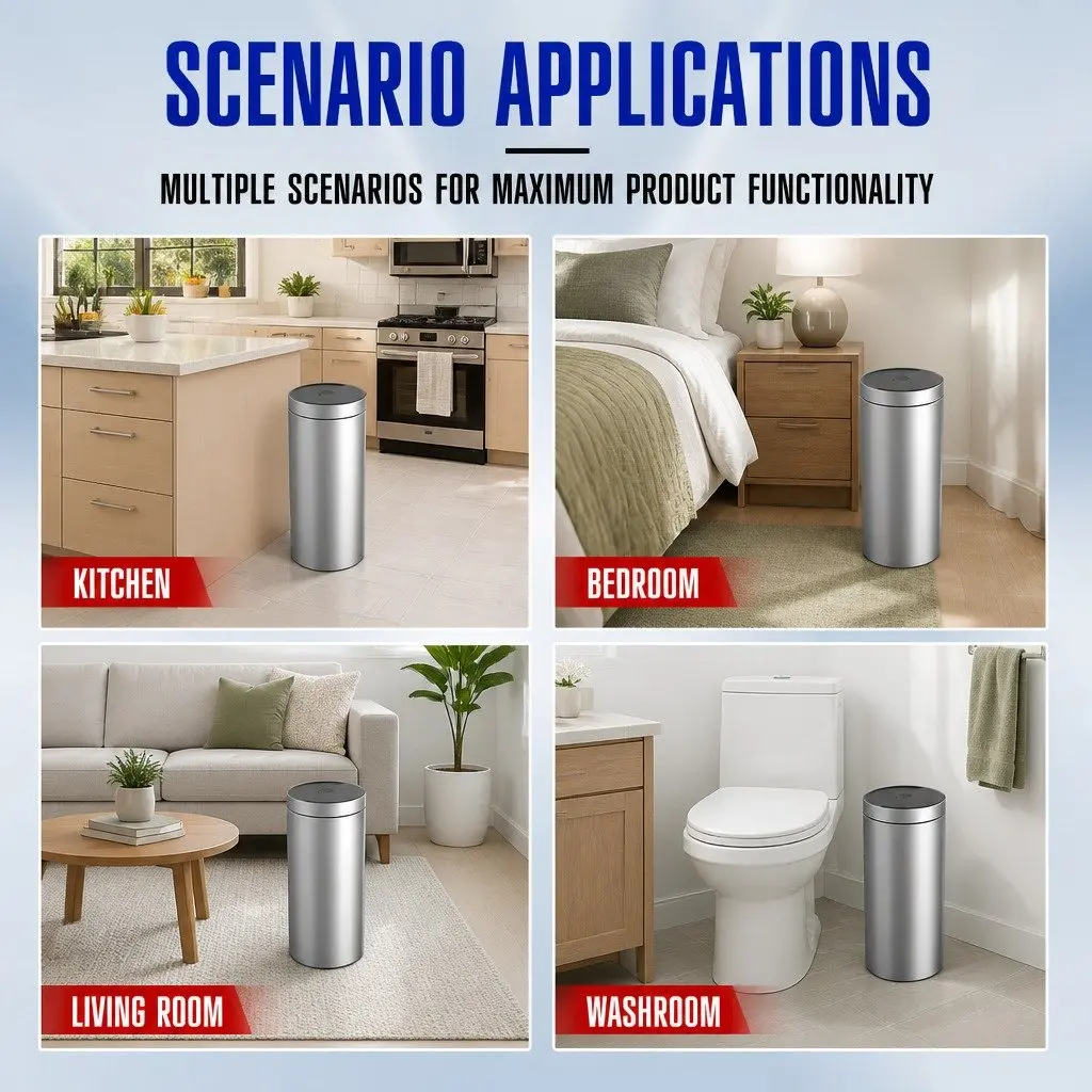 40L Touchless Stainless Steel Kitchen Trash Can Automatic Sensing Waste Bin Silver