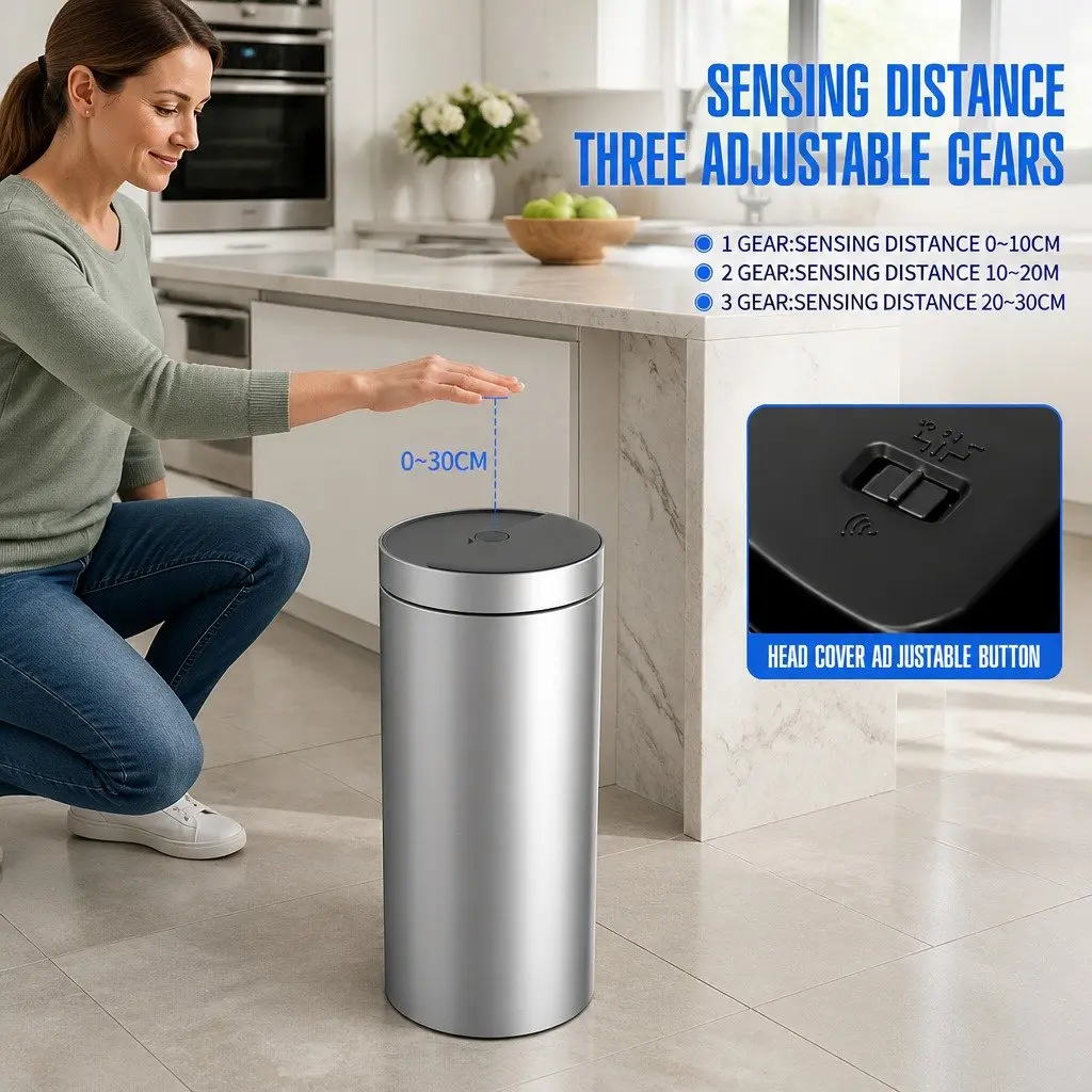 40L Touchless Stainless Steel Kitchen Trash Can Automatic Sensing Waste Bin Silver