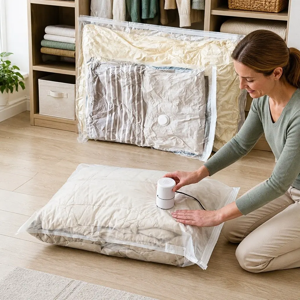 Vacuum Compression Storage Bag XL Size White PA PE Material