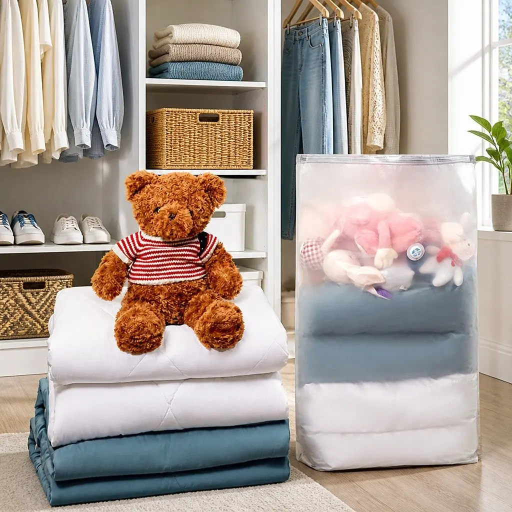Vacuum Storage Bag Large Compression Household Clothing White PA PE 100cm x 70cm