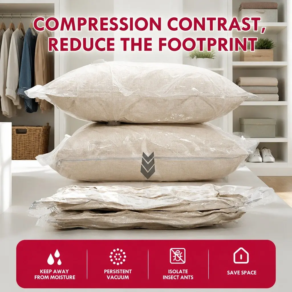 Vacuum Storage Bag Large Compression Household Clothing White PA PE 100cm x 70cm