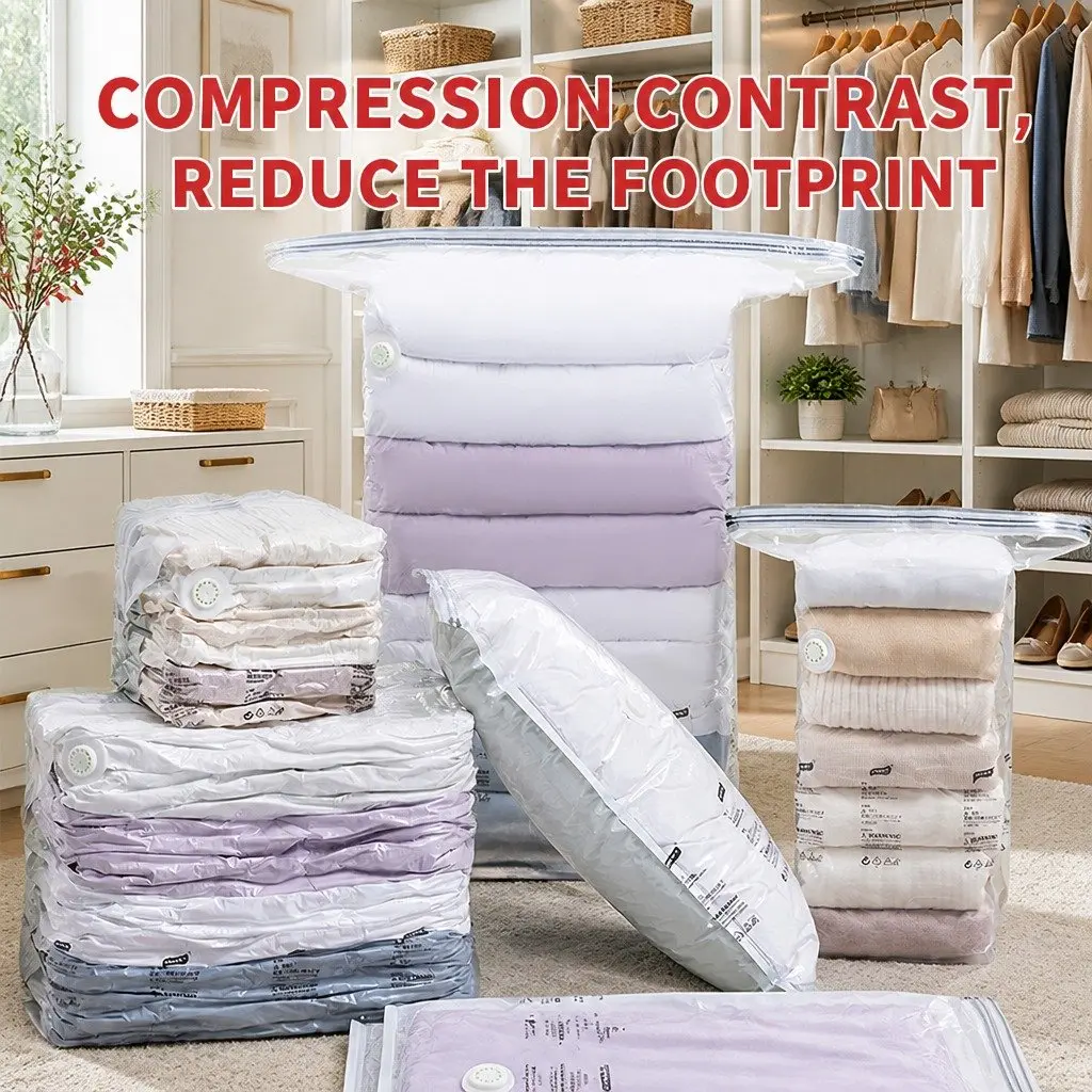 Vacuum Storage Bag Large Compression Household Clothing White PA PE 100cm x 70cm