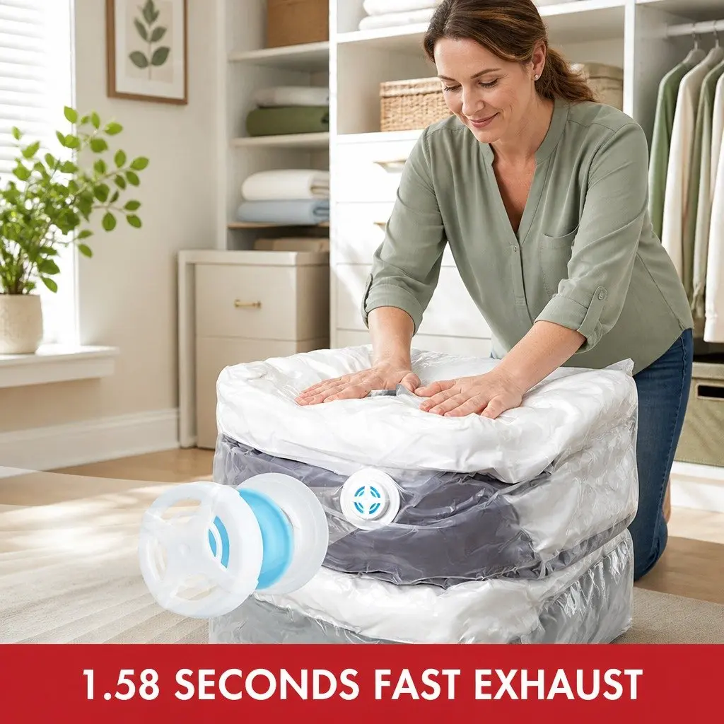 Vacuum Compression Storage Bag Household Organiser M Size White PA PE Material