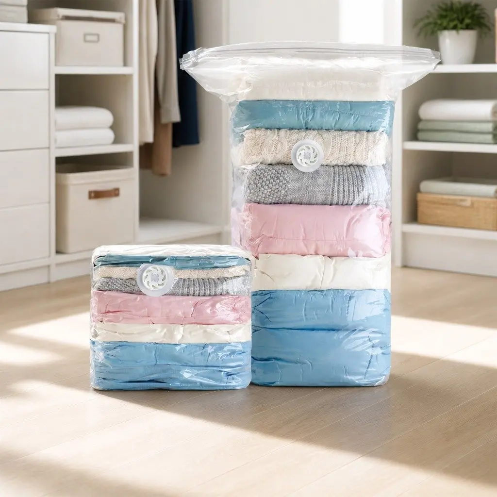 Vacuum Compression Storage Bag Household Organiser M Size White PA PE Material