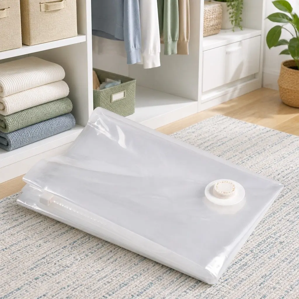 Vacuum Compression Storage Bag Household Organiser M Size White PA PE Material
