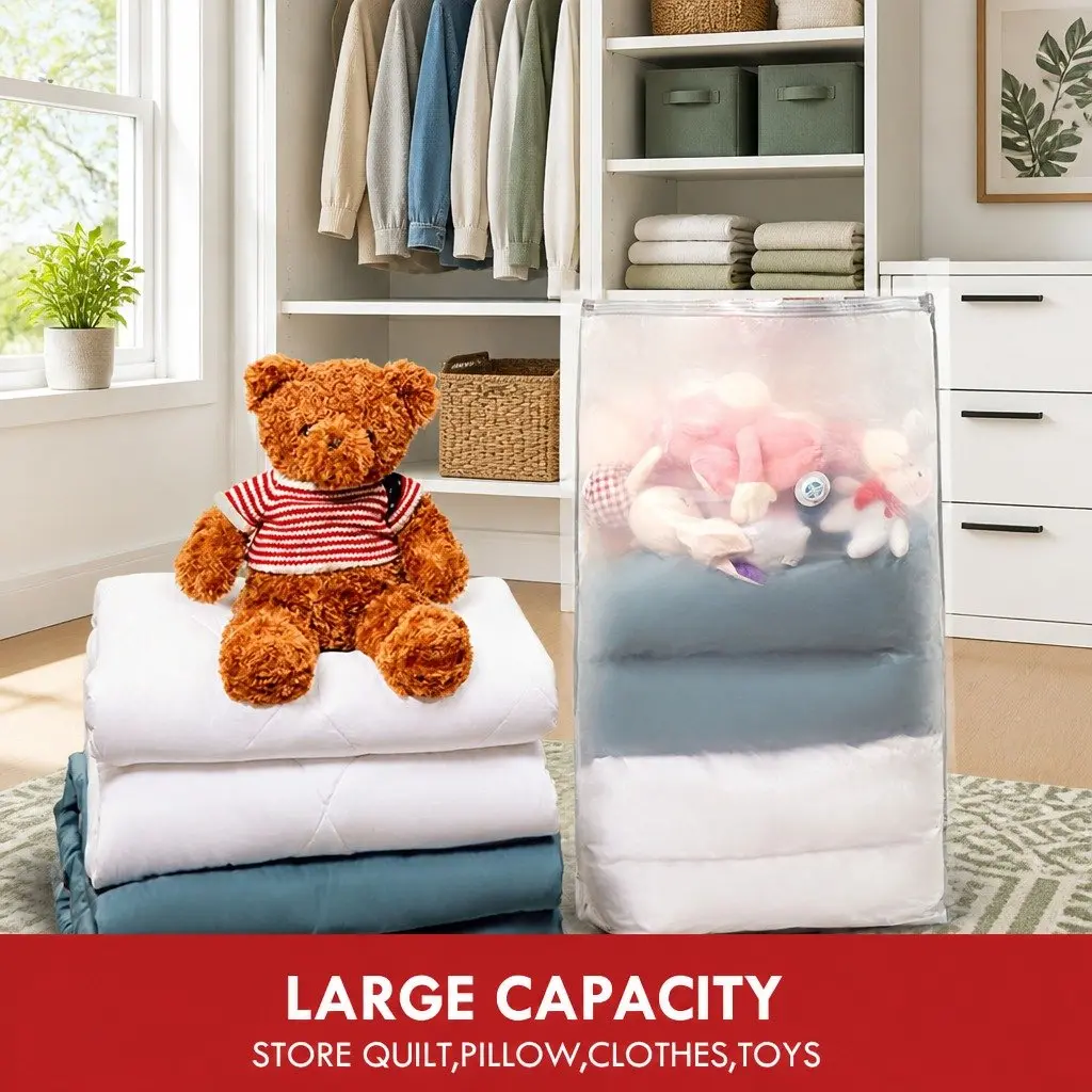 Vacuum Compression Storage Bag Household Organiser M Size White PA PE Material