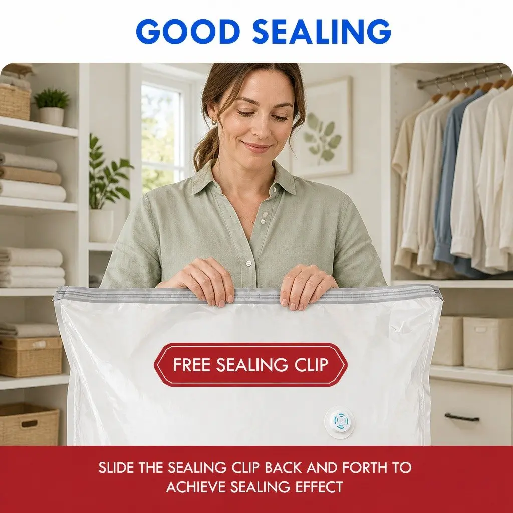 Vacuum Compression Storage Bag Household Organiser M Size White PA PE Material