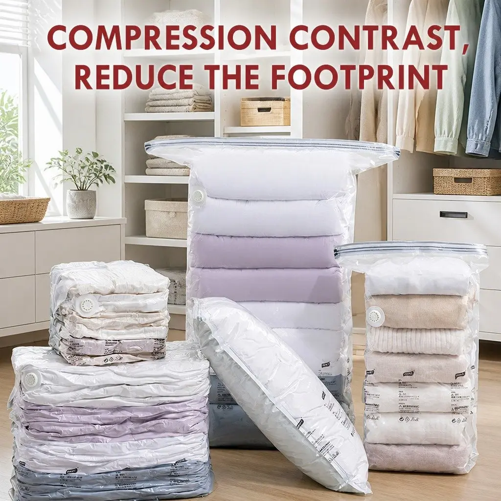 Vacuum Compression Storage Bag Household Organiser M Size White PA PE Material
