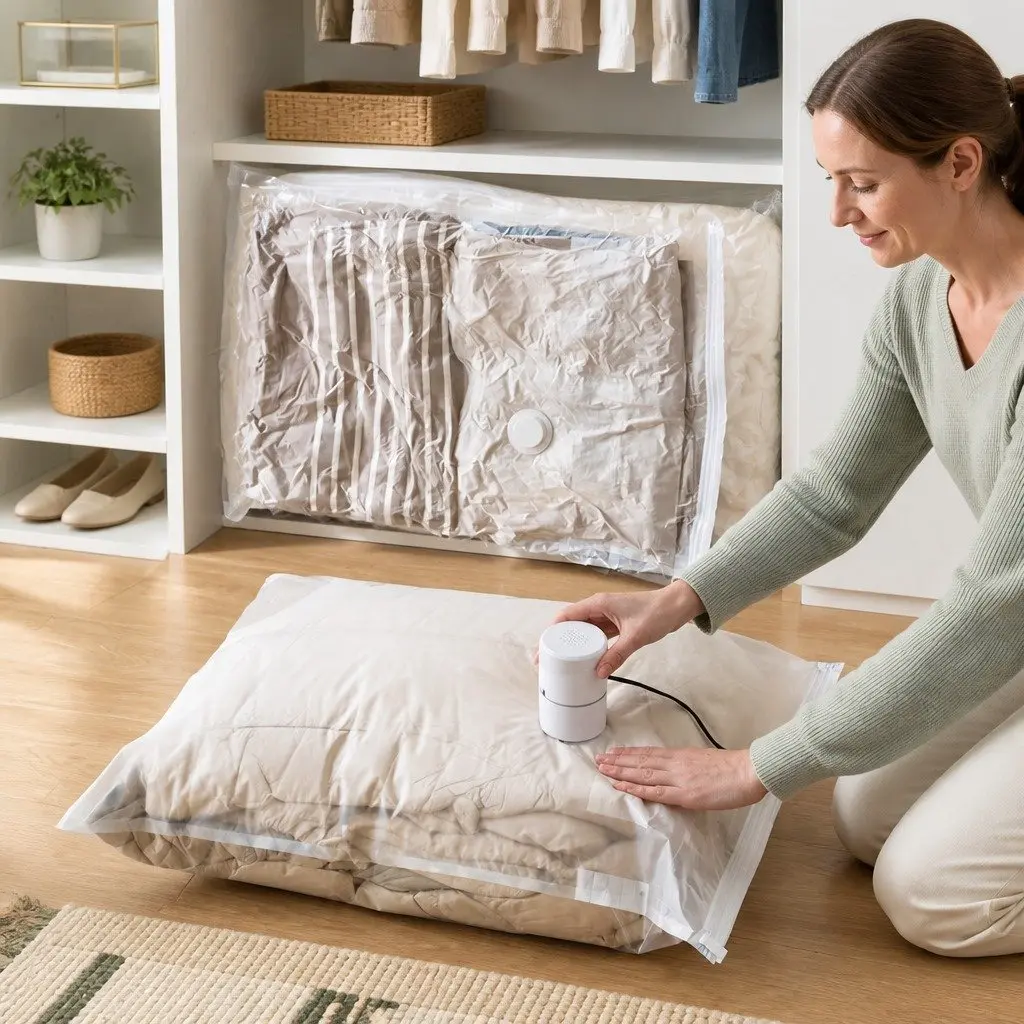 Compression Storage Bag for Clothing and Bedding Waterproof Seal Size S White