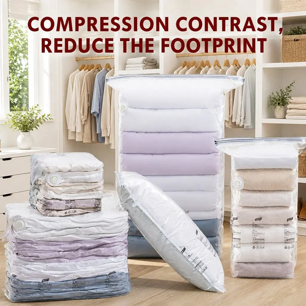 Compression Storage Bag for Clothing and Bedding Waterproof Seal Size S White