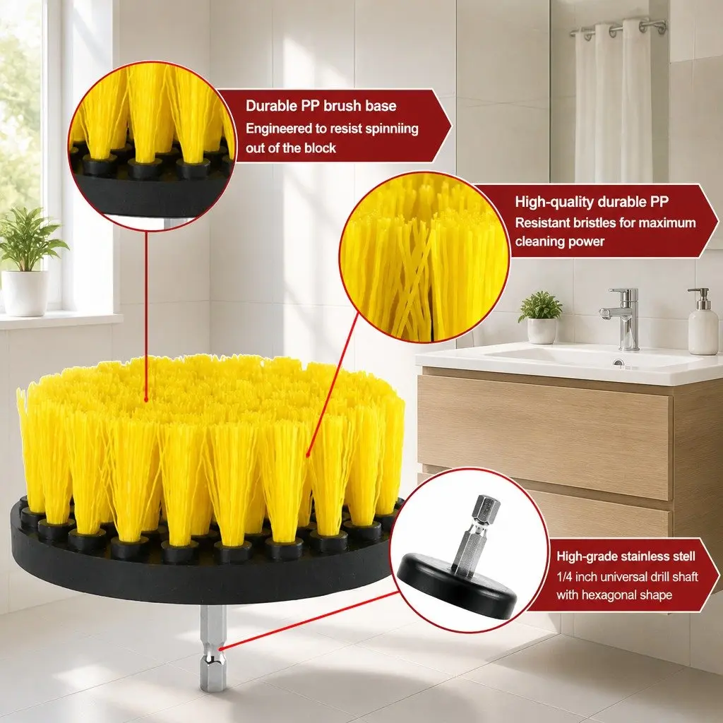 Electric Drill Cleaning Brush Head Set Three-Piece Nylon Bristle 2 3.5 4 Inch White Black Blue Yellow Red Green