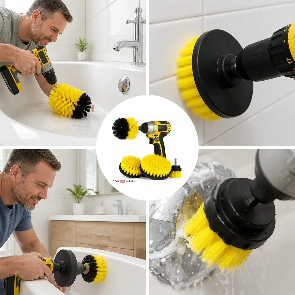 Electric Drill Cleaning Brush Head Set Three-Piece Nylon Bristle 2 3.5 4 Inch White Black Blue Yellow Red Green