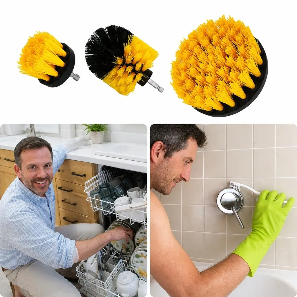 Electric Drill Cleaning Brush Head Set Nylon Bristles 2 3.5 4 Inch Multi-Color