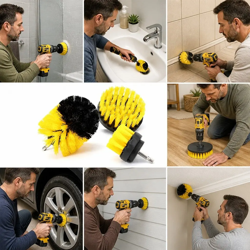 Electric Drill Cleaning Brush Head Set Nylon Bristles 2 3.5 4 Inch Multi-Color