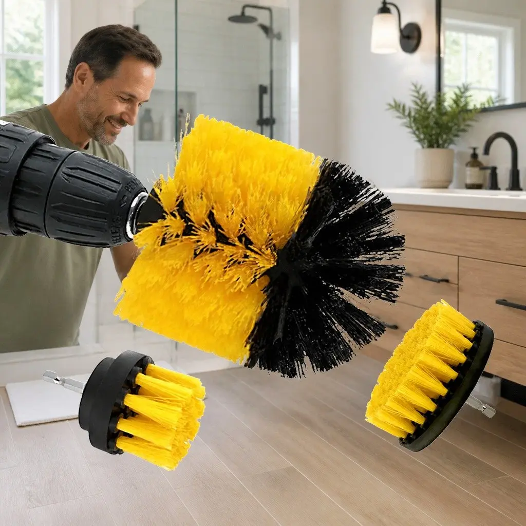 Electric Drill Brush Attachment Set Three-Piece Nylon 2 3.5 4 Inch White Black Blue Yellow Red Green