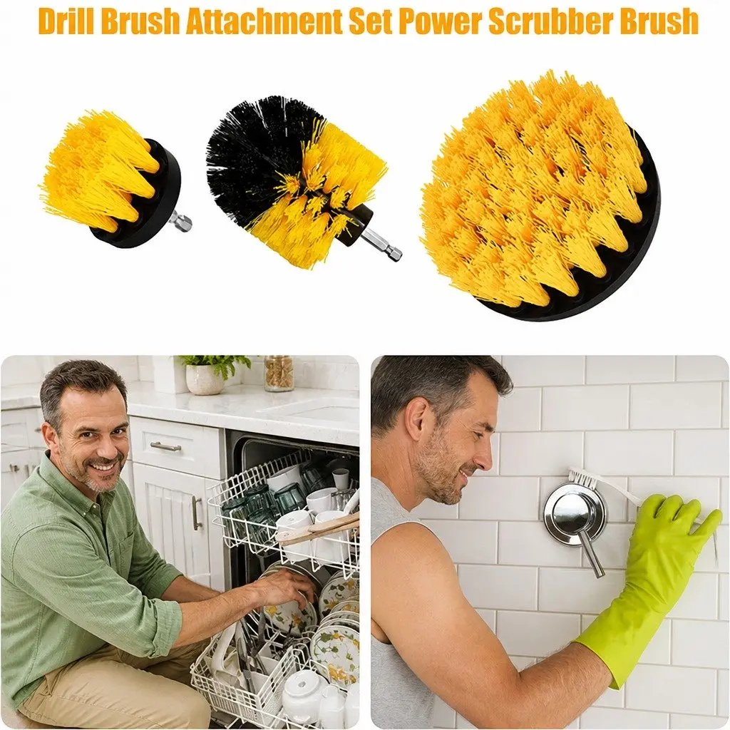 Electric Drill Brush Attachment Set Three-Piece Nylon 2 3.5 4 Inch White Black Blue Yellow Red Green