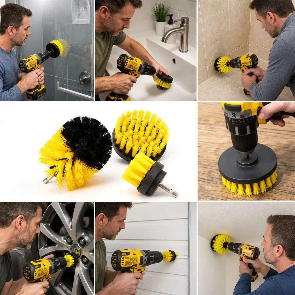 Electric Drill Brush Attachment Set Three-Piece Nylon 2 3.5 4 Inch White Black Blue Yellow Red Green