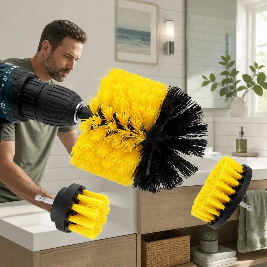 Electric Drill Brush Attachment Set Three-Piece Nylon 2 3.5 4 Inch White Black Blue Yellow Red Green