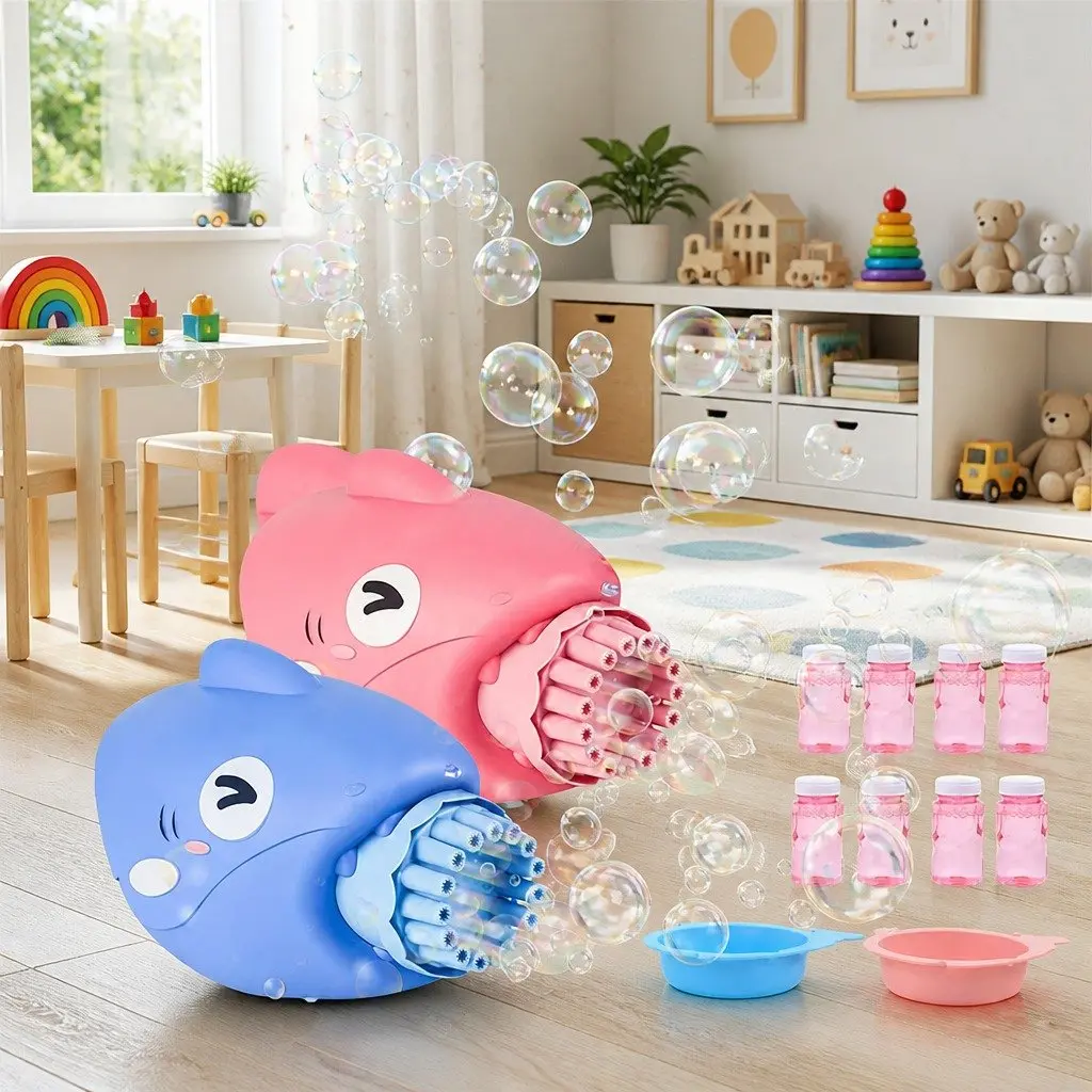 Bubble Gun Automatic Hand-Held Toy Machine ABS 15 Holes Blue Pink