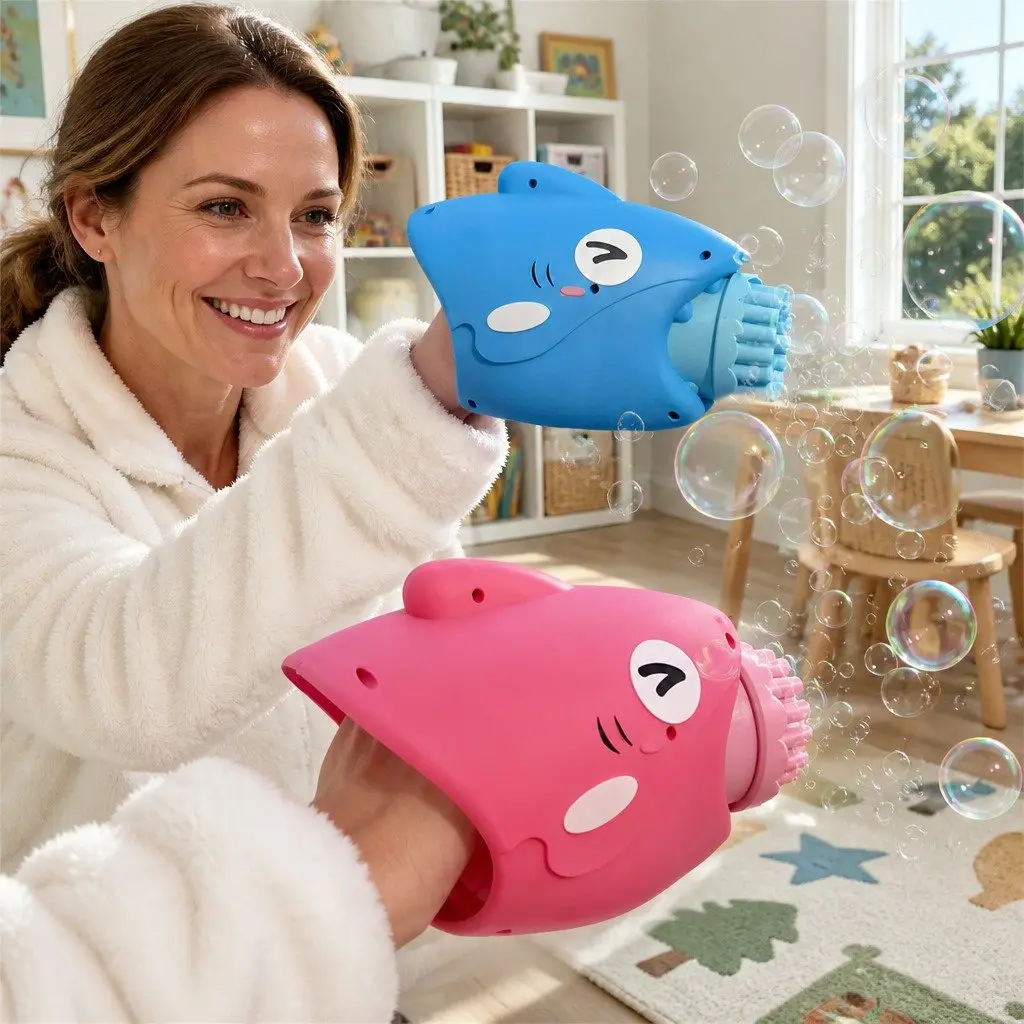 Bubble Gun Automatic Hand-Held Toy Machine ABS 15 Holes Blue Pink