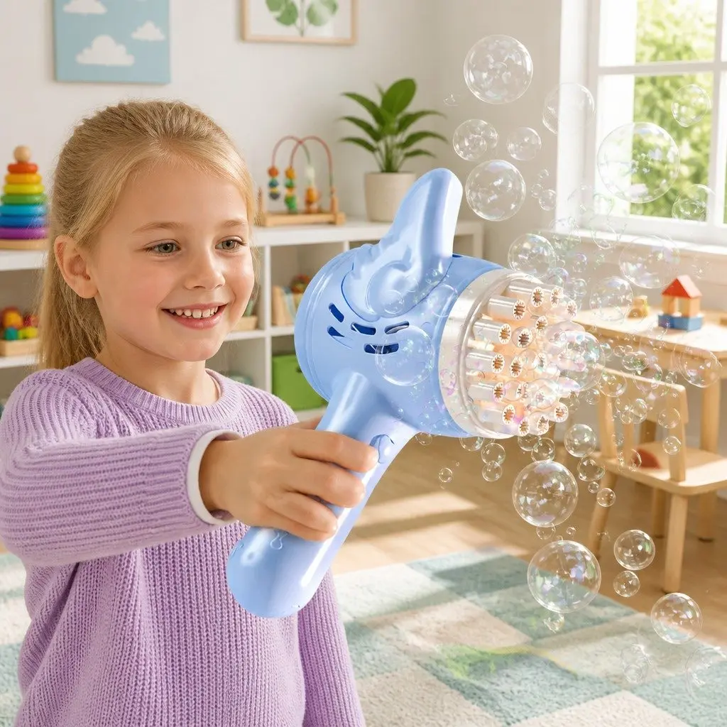 Electric Bubble Maker 23 Hole Gatling Toy ABS Construction Orange Blue for Kids Indoor Outdoor Play