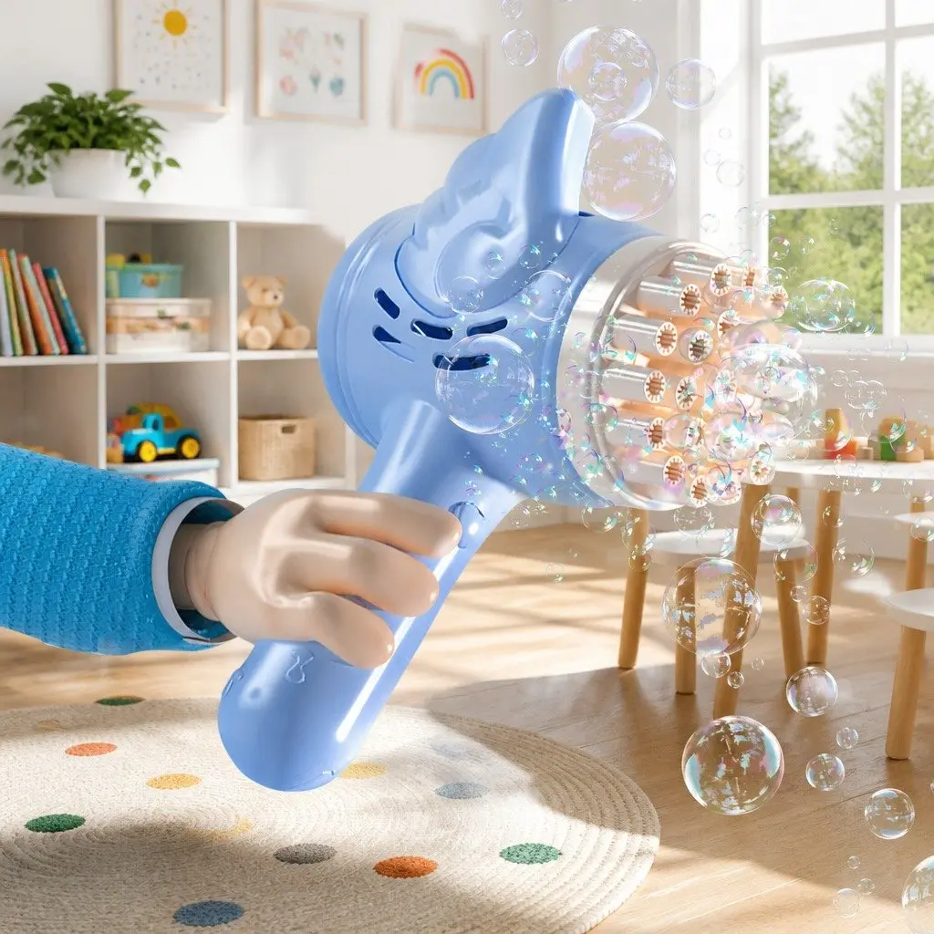 Electric Bubble Maker 23 Hole Gatling Toy ABS Construction Orange Blue for Kids Indoor Outdoor Play