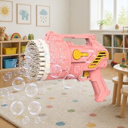 Automatic Bubble Gun Machine 69-Hole Luminous Hand-Held Kids Toy Pink