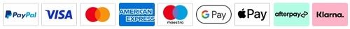 Accepted payment methods: PayPal, Visa, Mastercard, American Express, Maestro, Google Pay, Apple Pay, Afterpay, Klarna
