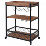 3 Tiers Kitchen Serving Wine Cart Trolley with Wine Rack (Walnut)