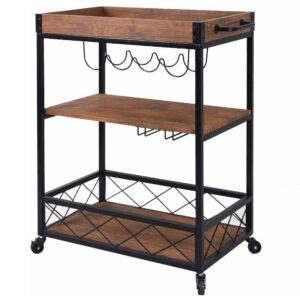 3 Tiers Kitchen Serving Wine Cart Trolley with Wine Rack (Walnut)