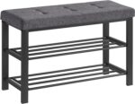 3-Tier Metal Shoe Bench Storage Foam Padded Seat Dark Grey and Black