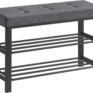 3-Tier Metal Shoe Bench Storage Foam Padded Seat Dark Grey and Black