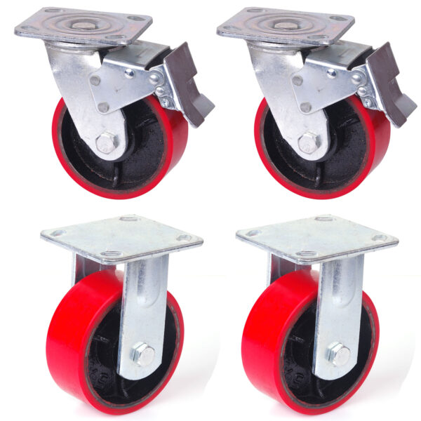 4x 6 inch Industrial 2400KG Swivel Brake Locking Caster Castor Wheels Casters 2x swivel 2x fixed Furniture Workbench