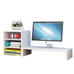 Wooden Desk Monitor Riser Stand With 3Tier Storage Shelves Desktop Bookshelf(White Wood( 01))