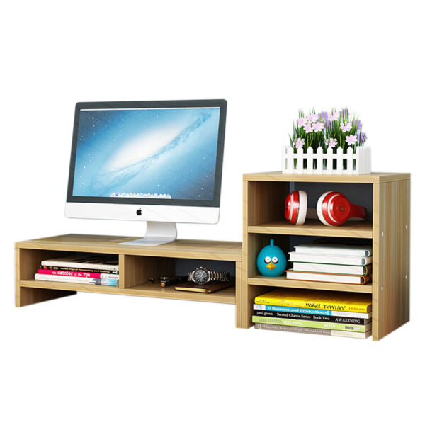 Wooden Desk Monitor Riser Stand With 3Tier Storage Shelves Desktop Bookshelf(Walnut Wood( 02))