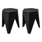 Set of 2 Stacking Stools Plastic Puzzle Bar Chairs Versatile Black 130kg Capacity