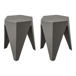 2x Puzzle Stool Stackable Plastic Bar Chairs Versatile Grey 130kg Capacity