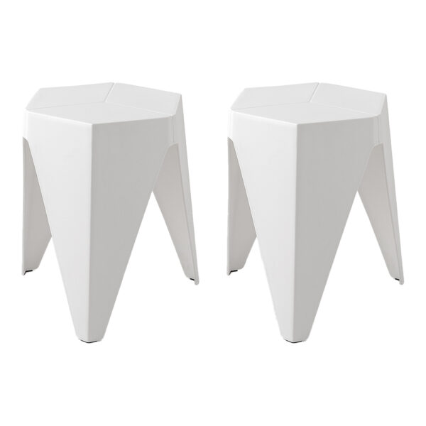 Set of 2 Puzzle Stool Stackable Plastic Bar Chairs Versatile White 130kg Capacity