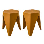 Set of 2 Stacking Stools Plastic Puzzle Bar Chairs Versatile Yellow 130kg Capacity