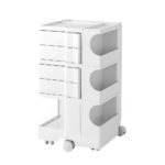 5 Tier Bedside Table Nightstand Organizer White Storage Trolley with Wheels