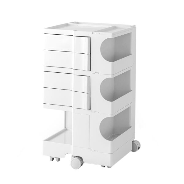 5 Tier Bedside Table Nightstand Organizer White Storage Trolley with Wheels