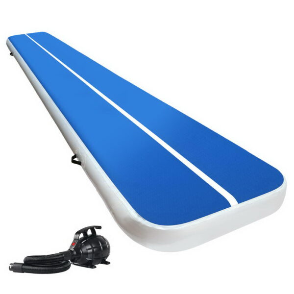 Inflatable Gymnastics Air Track Mat 5M Blue 20CM Thick with Electric Pump