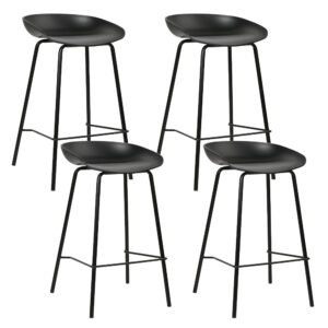 4x Kitchen Bar Stools Metal Frame PP Seat 67cm Height Anti Slip Footrest Black