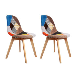 Set of 2 Retro Fabric Dining Chairs Beech Legs Eiffel Inspired Multi Color