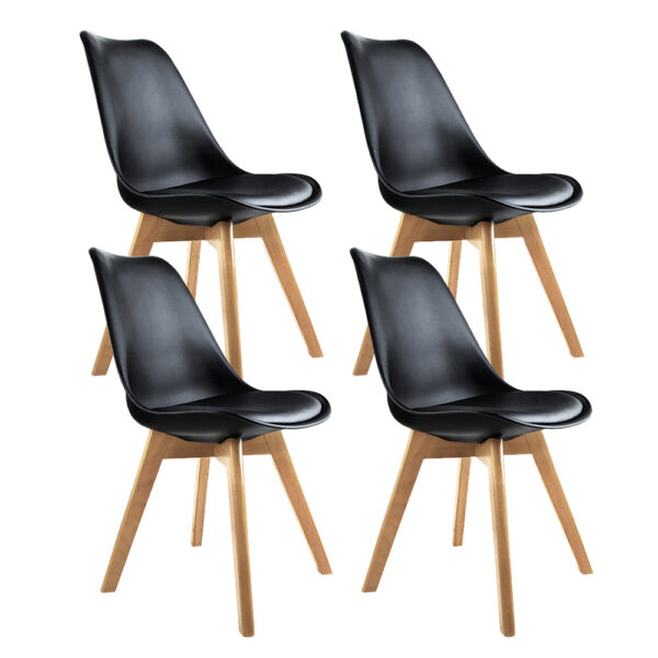 4x Eiffel  Dining Chairs Black PU Leather Beech Legs Modern Home Cafe