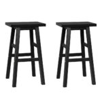 2x Wooden Bar Stools Black Kitchen Chairs 66cm High A Frame Footrest Anti Slip