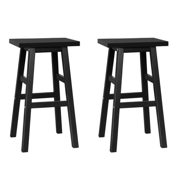 2x Wooden Bar Stools Black Kitchen Chairs 66cm High A Frame Footrest Anti Slip