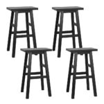 4x Wooden Bar Stools Black Saddle Seat 66cm Kitchen Chairs Anti Slip Protector