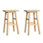 2x Wooden Bar Stools Kitchen Counter Chairs Beech 66cm Natural Anti slip Feet