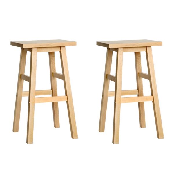 2x Wooden Bar Stools Kitchen Counter Chairs Beech 66cm Natural Anti slip Feet